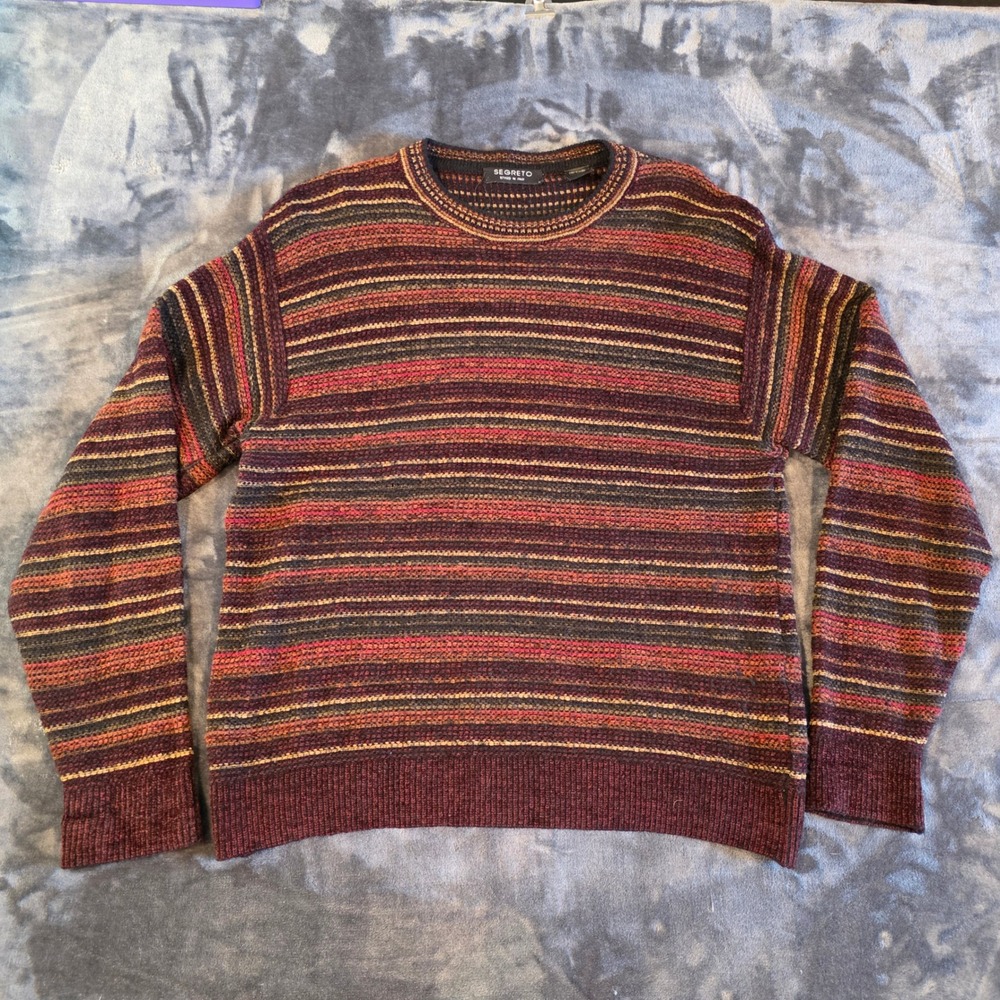Segreto Styled in Italy Mens Large Wool Blend Striped Grunge Sweater Kurt Cobain
